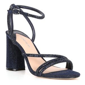 Blue Rhinestone Block Heels